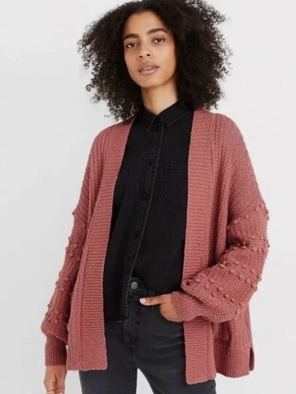 Madewell oversized Bobble cardigan sweater in Dusty Rose
